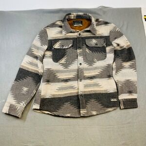 JACHS New York Mens Medium Aztec Wool‎ Blend Button Up Shirt Jacket Gray